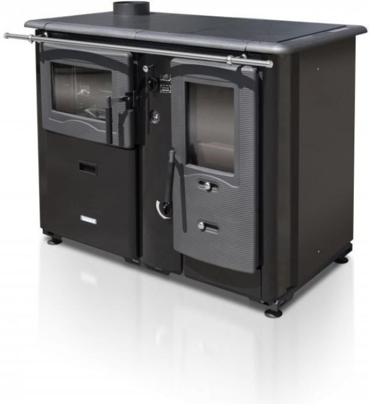 Termomont Teplovodní sporák na tuhá paliva TEMY PLUS P 20 s troubou - levý, černý