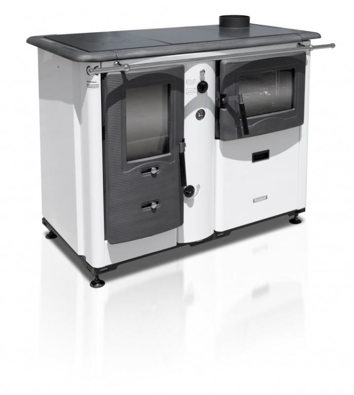 Termomont Teplovodní sporák na tuhá paliva TEMY PLUS P 20 s troubou - bílý, pravý