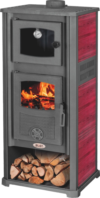 BLIST Litinová krbová kamna na dřevo Roma G s troubou na pečení - 13 kW - Red + příslušenství