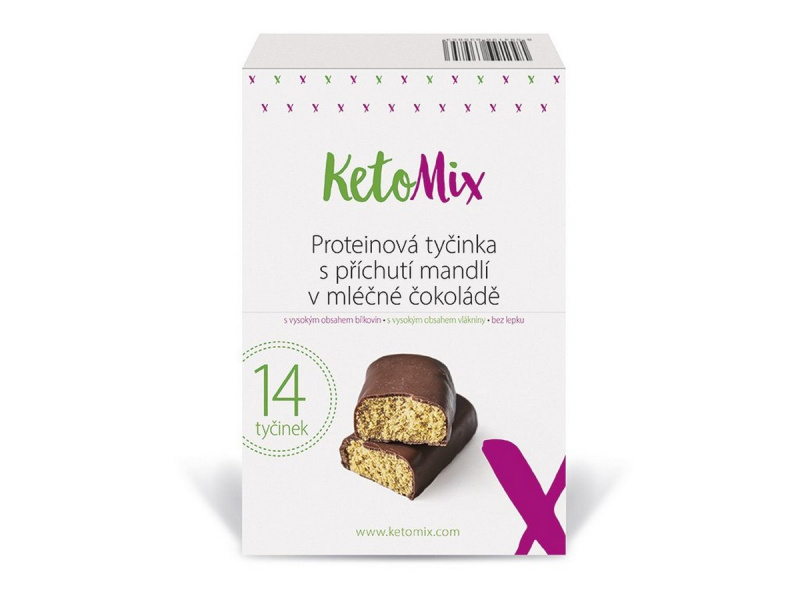 KETOMIX Proteinová tyčinka s příchutí mandlí v mléčné čokoládě 14 kusů