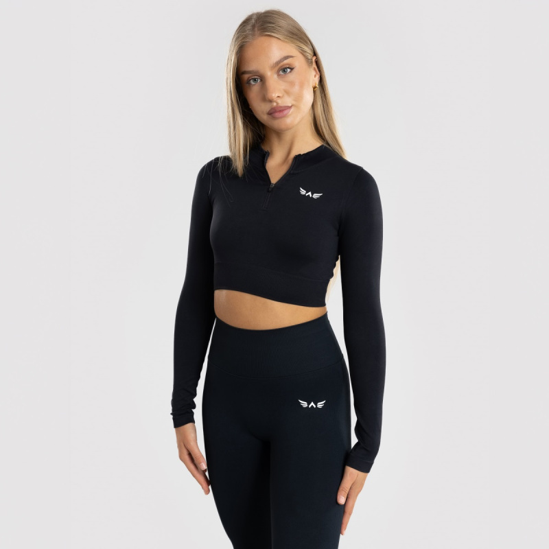 Dámský bezešvý top s dlouhým rukávem exalted impact zipper černá m