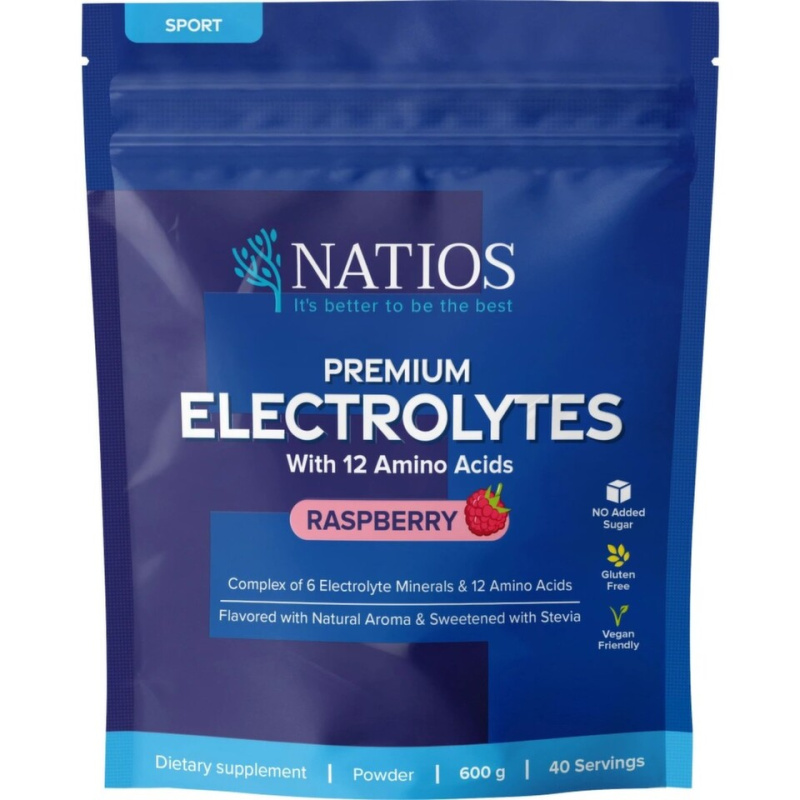 Natios Electrolyte Complex- citron/malina, 600 g Příchutě: Malina