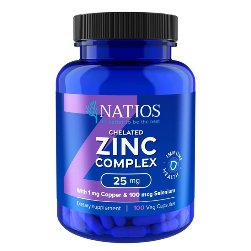 NATIOS Zinc Chelated Complex, Zinek, selen a měď 25 mg 100 kapslí