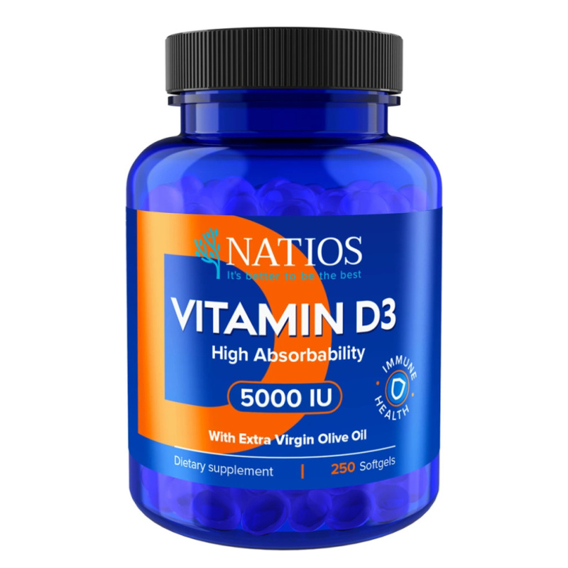NATIOS Vitamin D3 Vysoce vstřebatelný 5000 IU 250 kapslí