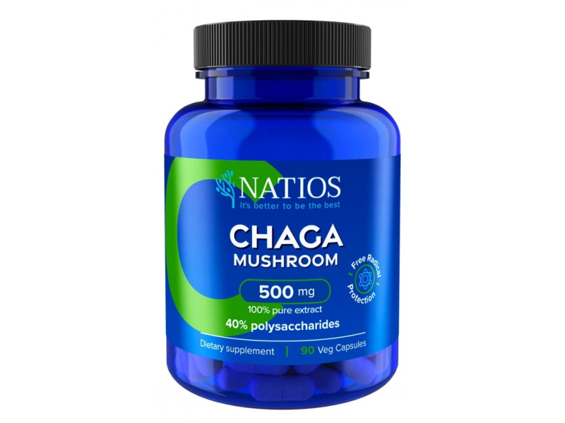 NATIOS Chaga Extract 500 mg 40% polysaccharides 90 veganských kapslí