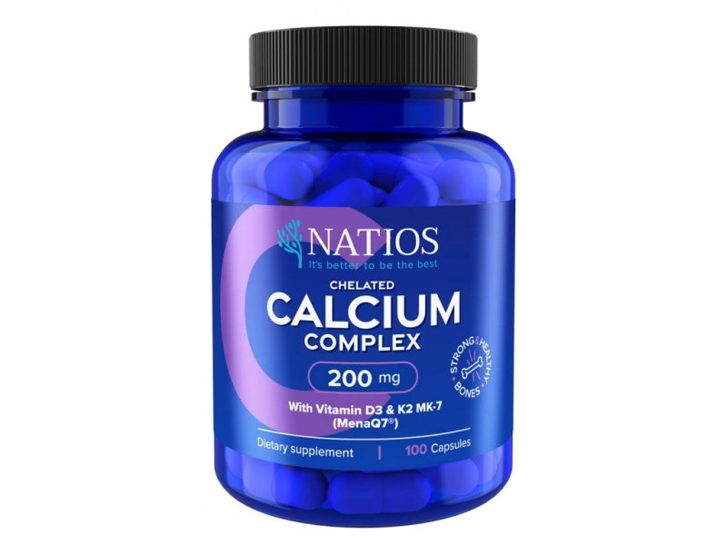 NATIOS Chelated Calcium Complex Vápník s vitamíny D3 a K2 MK-7 200 mg 100 kapslí