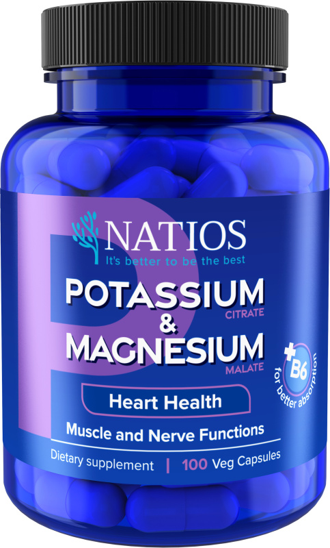 NATIOS Potassium & Magnesium Draslík citrát a hořčík malát 100 veganských kapslí