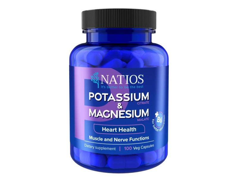 NATIOS Potassium & Magnesium Draslík citrát a hořčík malát 100 veganských kapslí