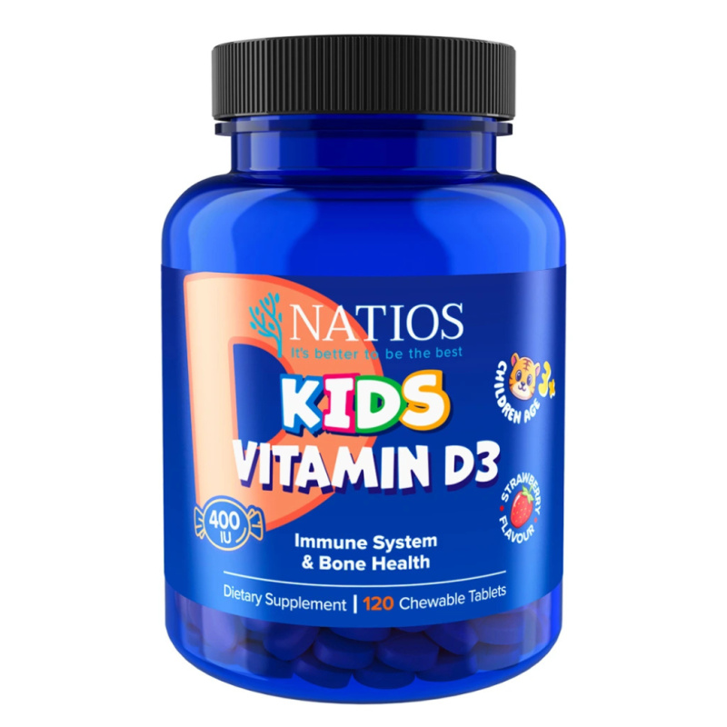 Natios Kids Vitamin D3 400 IU 120 jahodových cucacích tabletek