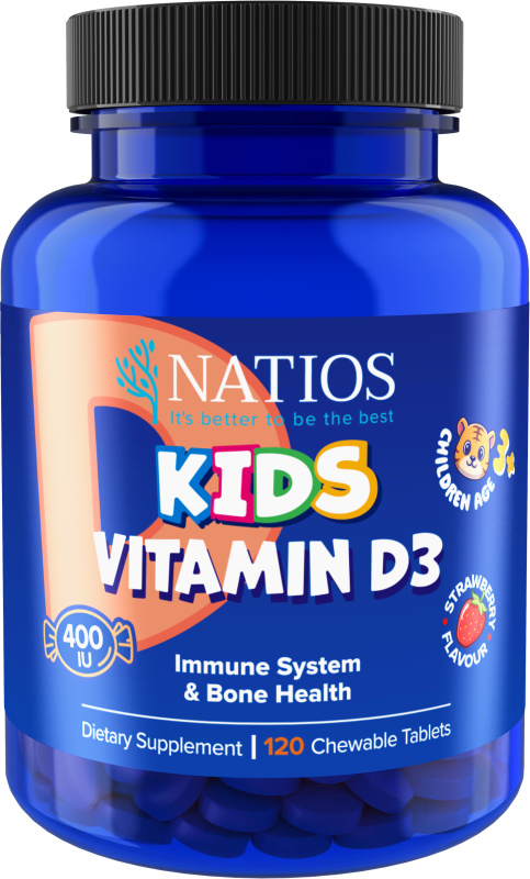 Natios Kids Vitamin D3 400 IU 120 jahodových cucacích tabletek