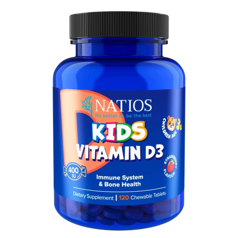 Natios Kids Vitamin D3 400 IU 120 jahodových cucacích tabletek
