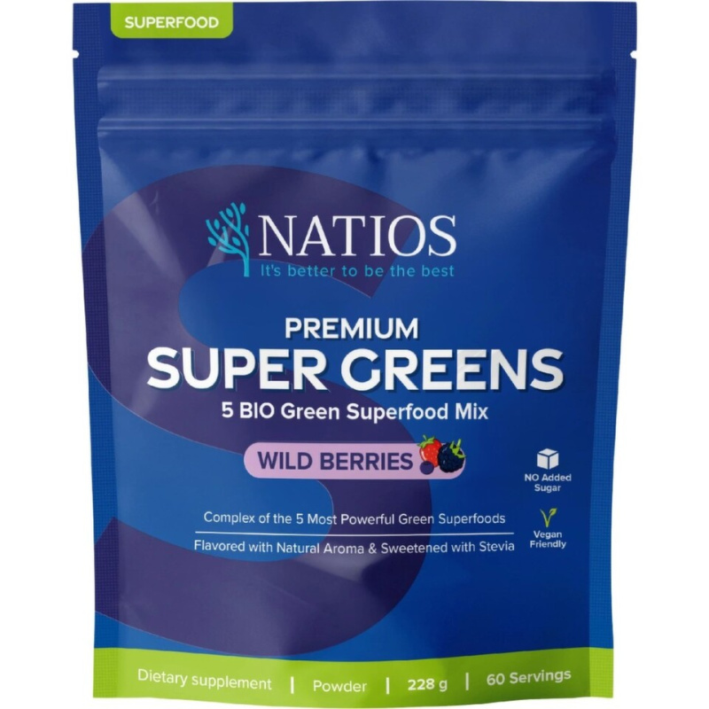 Natios Premium Super Greens 228 g - lesní ovoce