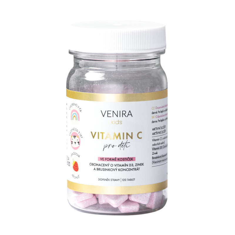 VENIRA vitamin C pro děti - jahoda, 120 kostiček