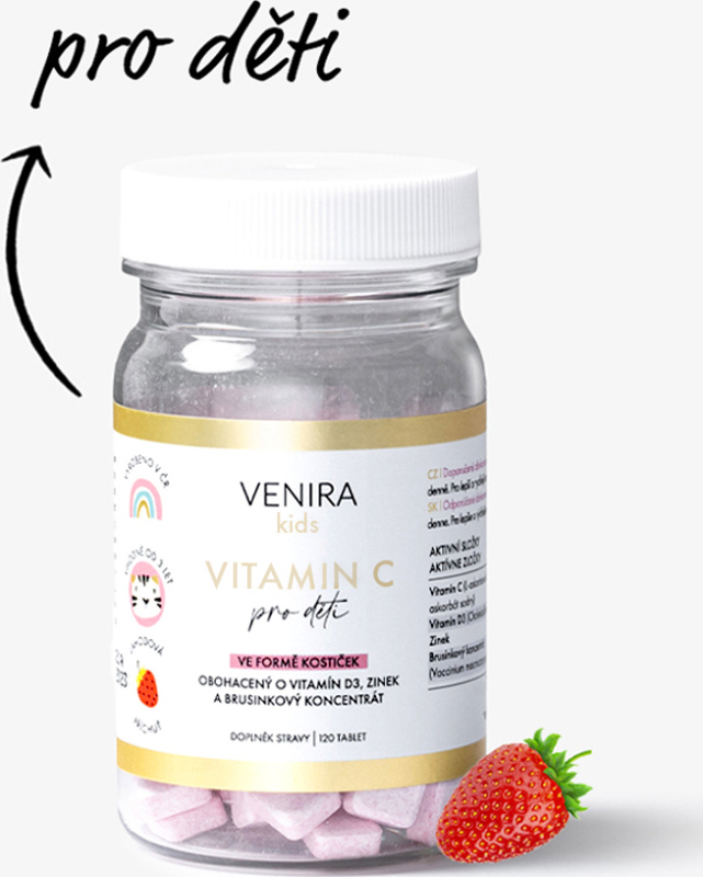 VENIRA vitamin C pro děti - jahoda, 120 kostiček