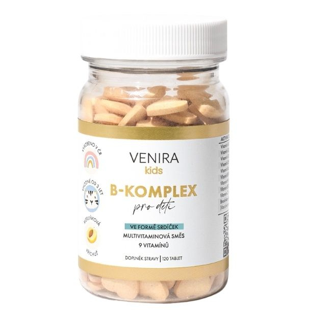VENIRA B-komplex pro děti, příchuť meruňka, 120 srdíček