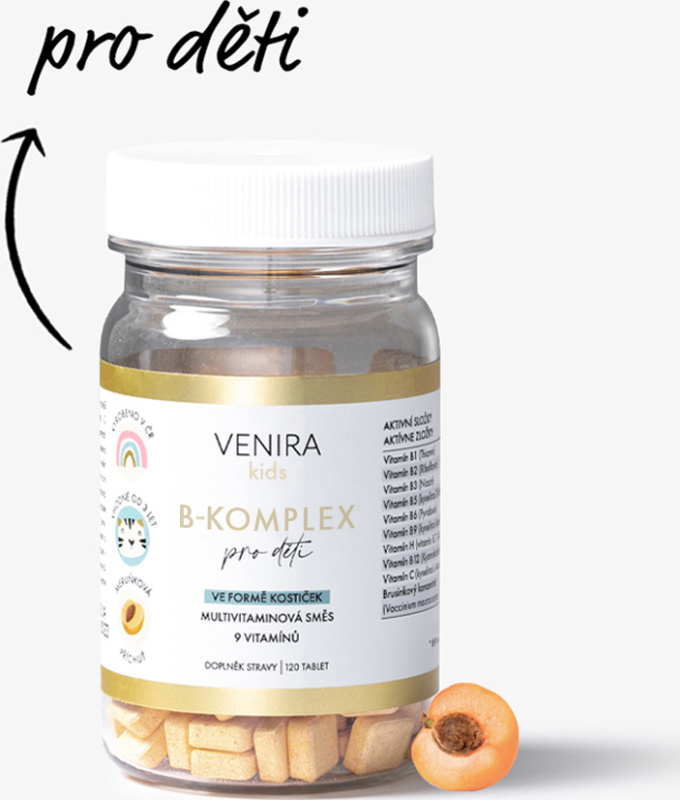 VENIRA B-komplex pro děti, příchuť meruňka, 120 srdíček