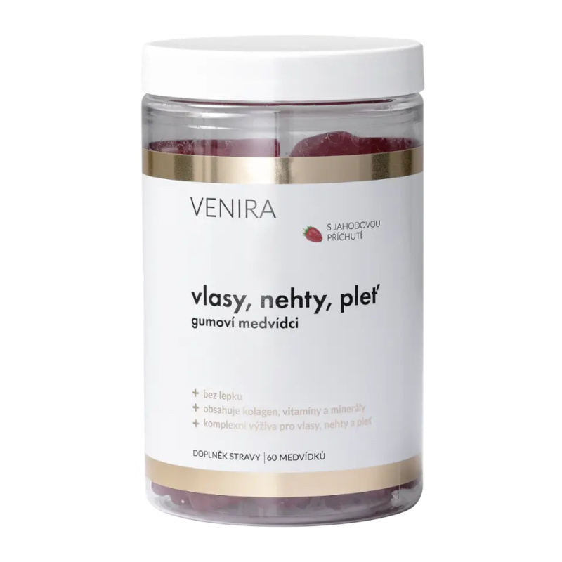 Venira Gumoví medvídci pro vlasy, nehty a pleť Jahoda, doplněk stravy 60 ks
