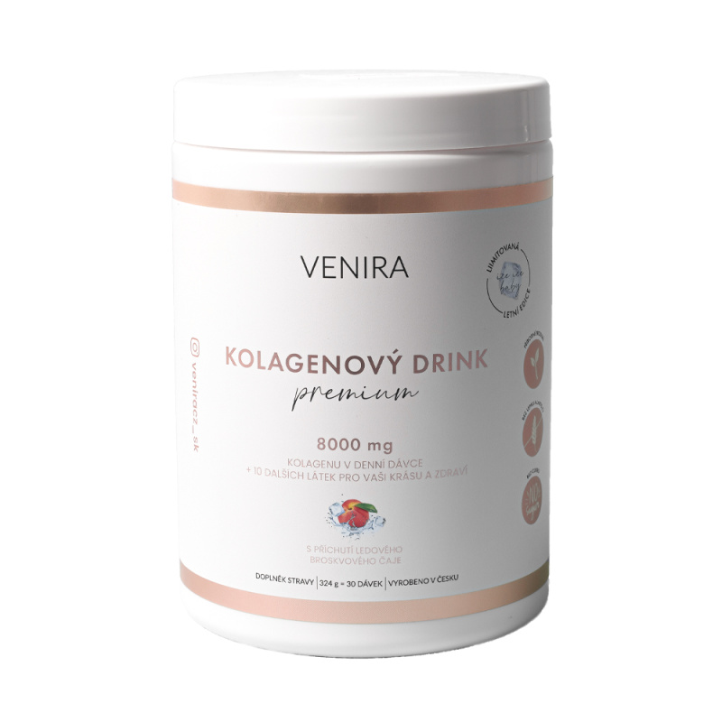 VENIRA PREMIUM kolagenový drink pro vlasy, nehty a pleť - limitovaná letní edice, ledový broskvový čaj, 324 g