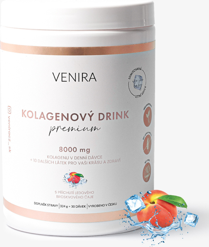 VENIRA PREMIUM kolagenový drink pro vlasy, nehty a pleť - limitovaná letní edice, ledový broskvový čaj, 324 g