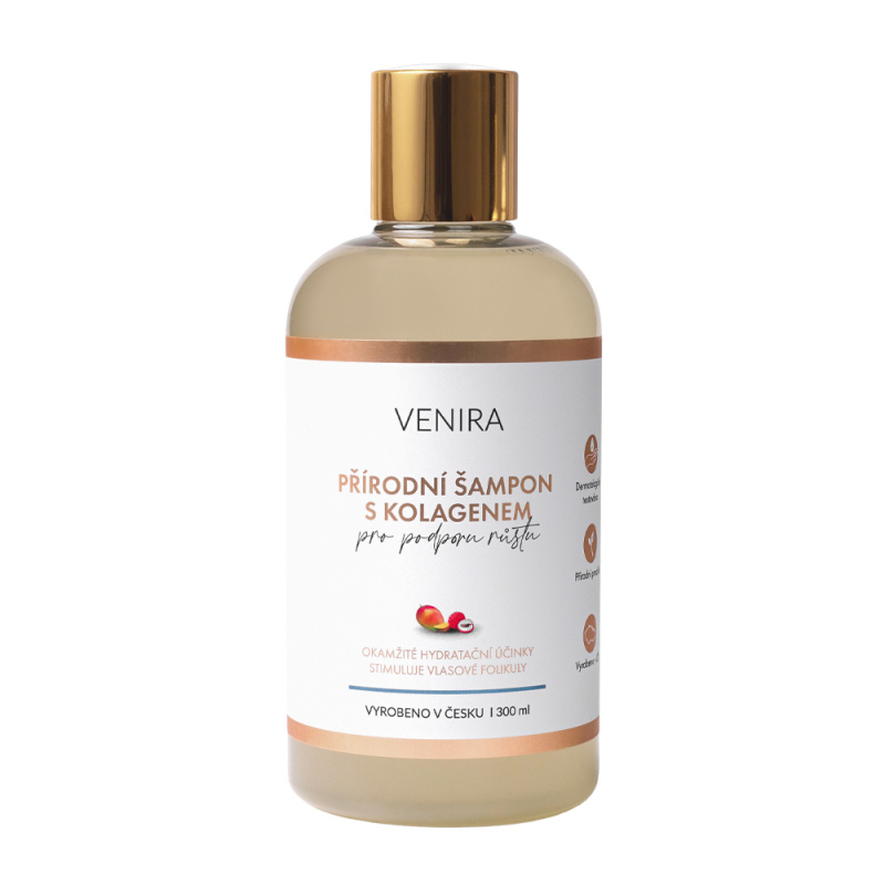 VENIRA přírodní šampon s kolagenem pro podporu růstu, mango-liči, 300 ml