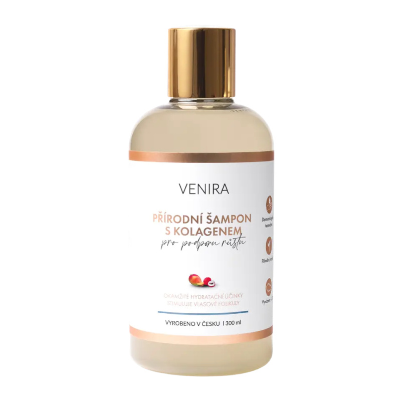 VENIRA přírodní šampon s kolagenem pro podporu růstu, mango-liči, 300 ml