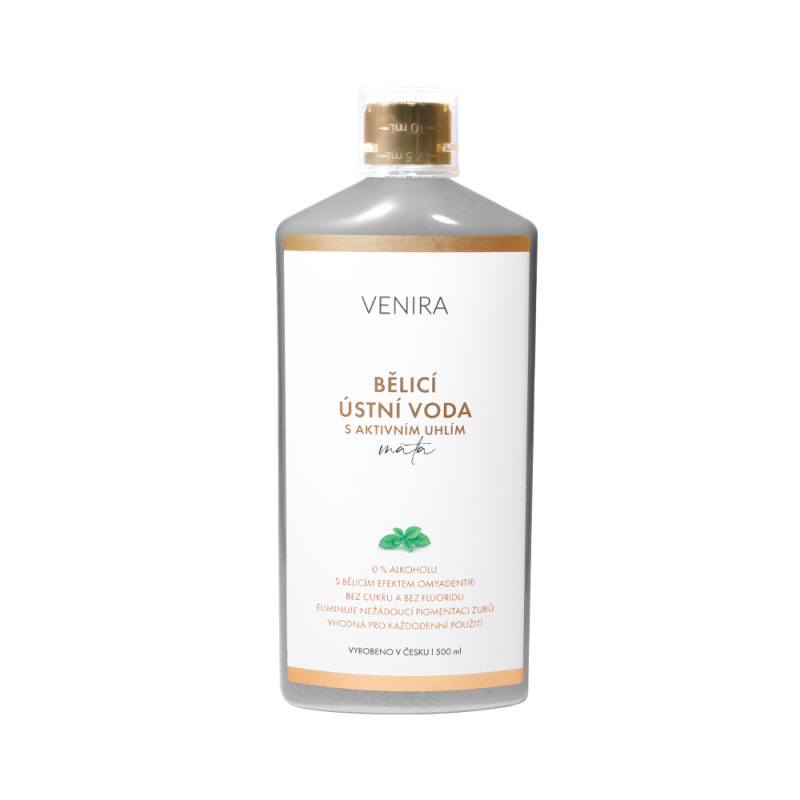 VENIRA bělicí ústní voda s aktivním uhlím Máta, 500 ml
