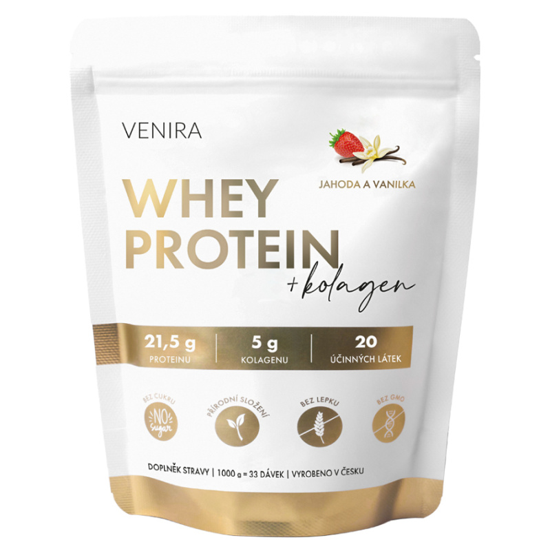 VENIRA whey protein, jahoda-vanilka, 1000 g
