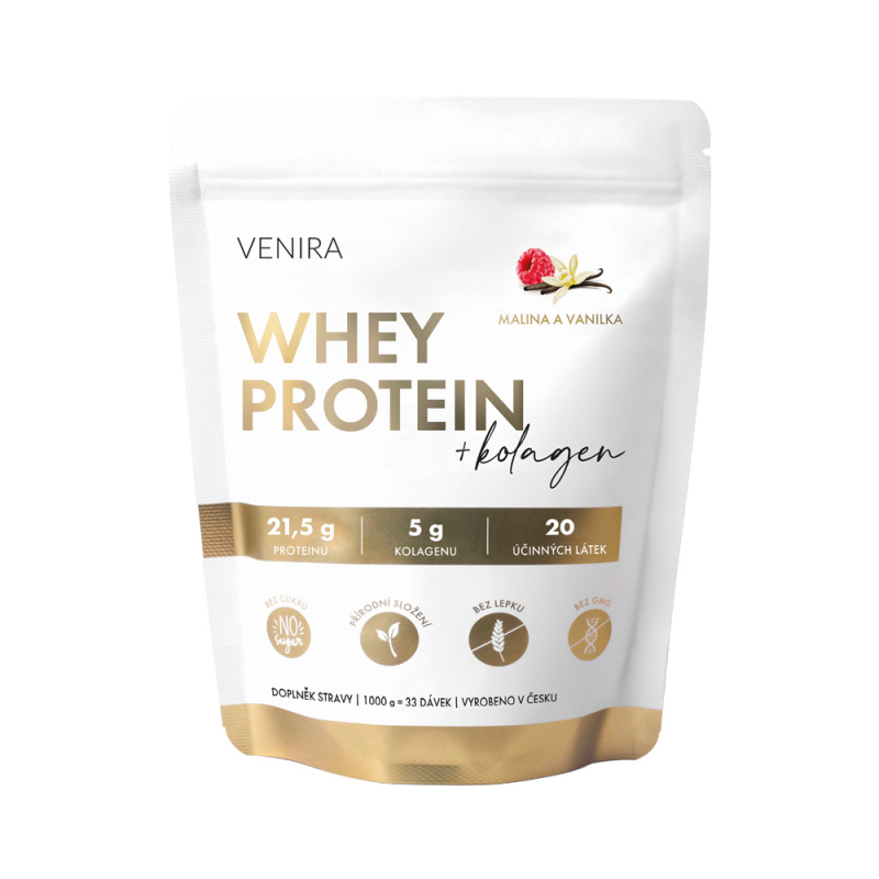 VENIRA whey protein, malina-vanilka, 1000 g