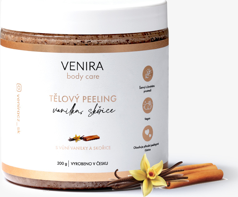 VENIRA tělový peeling, vanilka a skořice, 200 g