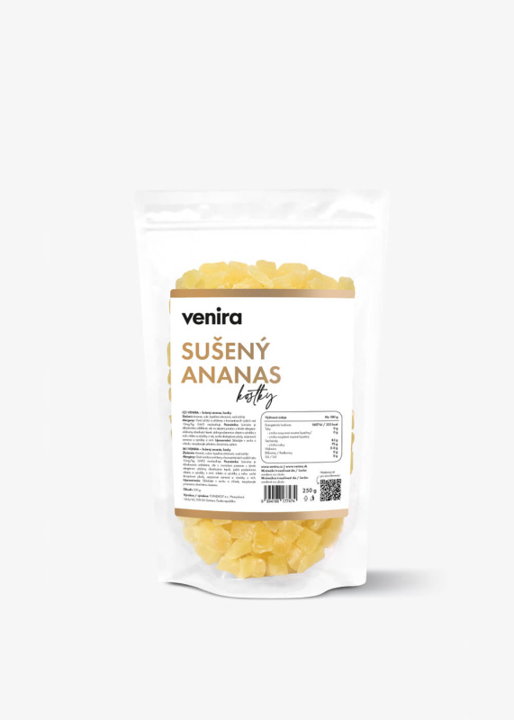 VENIRA sušený ananas, kostičky, 250 g