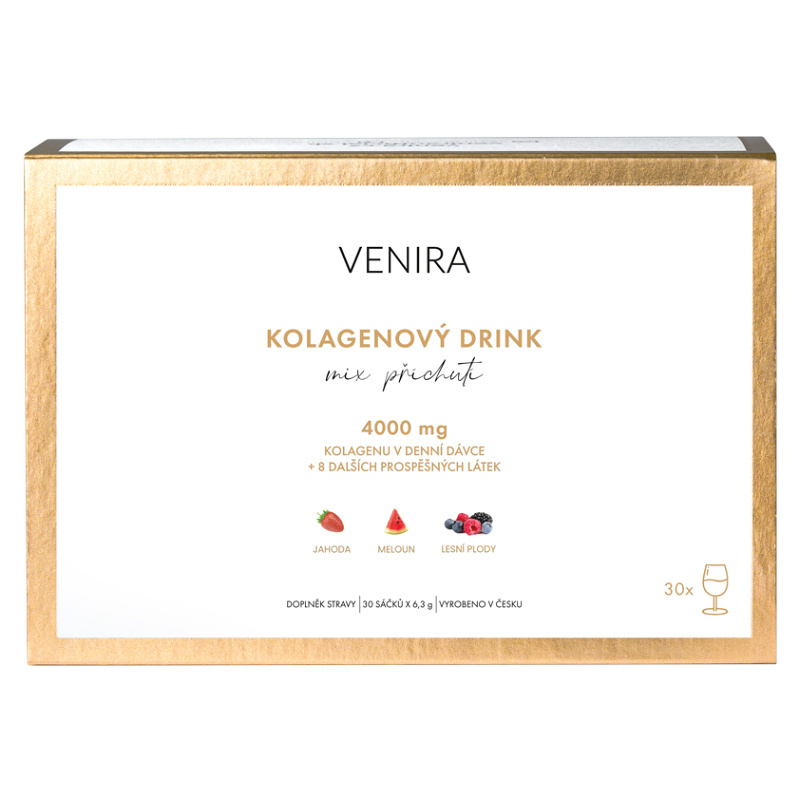 VENIRA kolagenový drink pro vlasy, nehty a pleť, mix 3 příchutí (jahoda, meloun, lesní plody), 30 sáčků