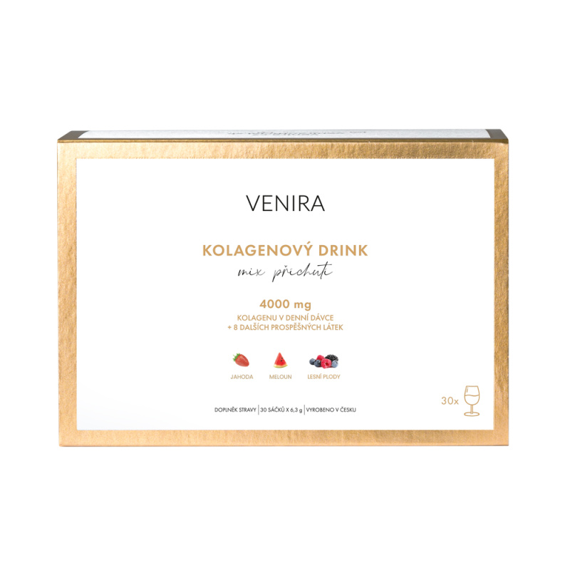 VENIRA kolagenový drink pro vlasy, nehty a pleť, mix 3 příchutí (jahoda, meloun, lesní plody), 30 sáčků