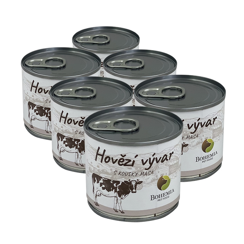 BOHEMIA PET FOOD Vývar hovězí s kousky masa pro psy 6x140 ml