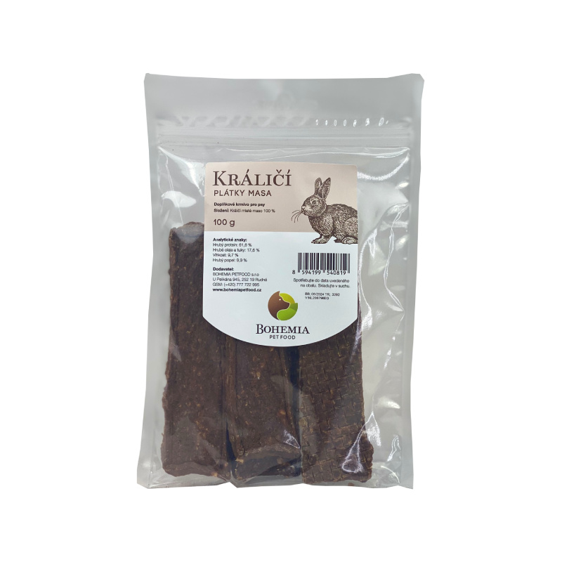 BOHEMIA PET FOOD Králičí plátky pro psy 100 g