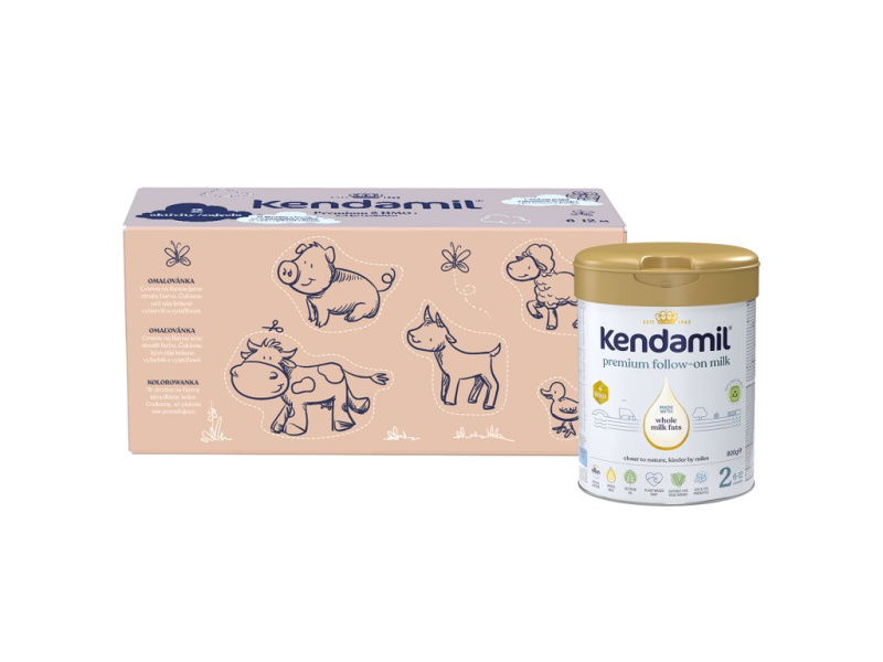 Kendamil Premium 2 HMO+, 2,4 kg (3× 800 g), kreativní balení s dárkem