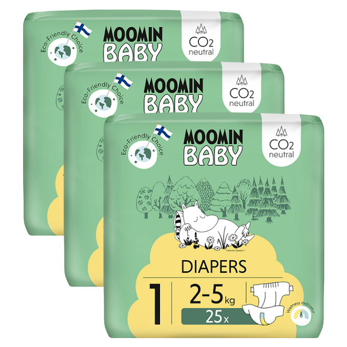 MOOMIN BABY 1 Eko plenky měsíční balení newborn 2–5 kg 75 ks