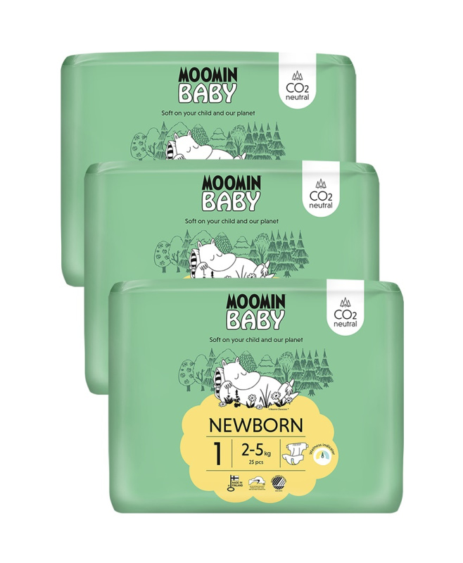 MOOMIN BABY 1 Eko plenky měsíční balení newborn 2–5 kg 75 ks