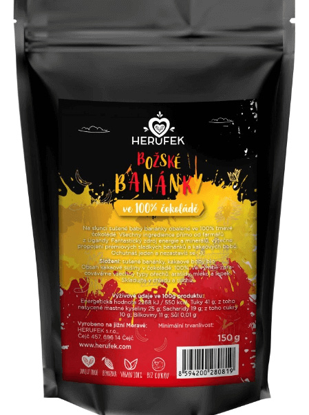 HERUFEK | Božské Banánky Ve 100% Čokoládě (bez přísad) - 150g/1500g (Uganda) HER1