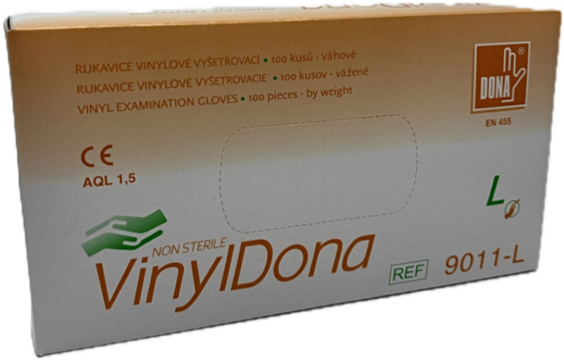 DONA Rukavice vyšetřovací vinyl bezprašné velikost L 100 kusů