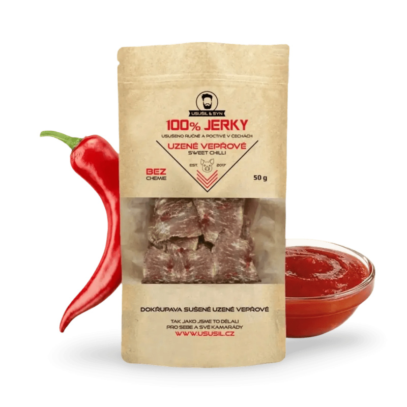 100% JERKY CHIPSY VEPŘOVÉ SWEET CHILLI 50 g