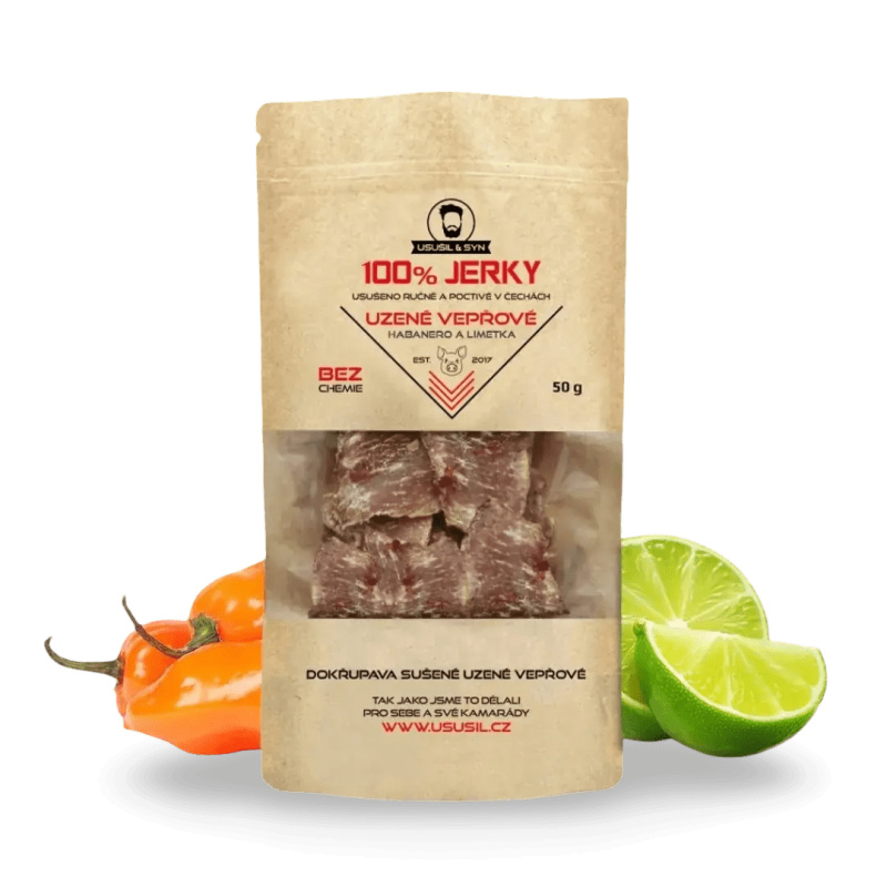 100% JERKY CHIPSY VEPŘOVÉ HABANERO A LIMETKA 50 g
