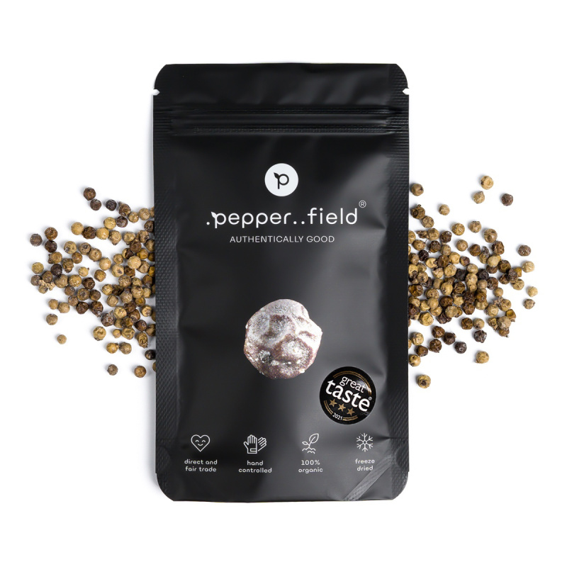 Pepperfield Zelený lyofilizovaný Kampotský pepř se solí, 50 g DOY-LYOFILIZOVANY-50