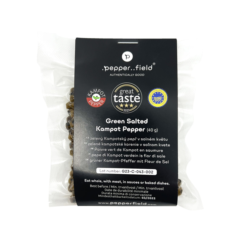 Pepperfield Zelený Kampotský pepř v solném květu malý, 40 g GREEN-SALTED-40