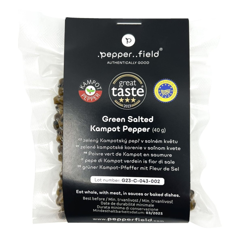Pepperfield Zelený Kampotský pepř v solném květu malý, 40 g GREEN-SALTED-40