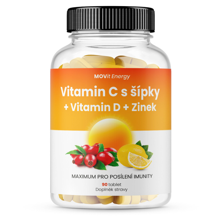 MOVit Energy MOVit Vitamin C 1200 mg s šípky + Vitamin D + Zinek PREMIUM, 90 tablet
