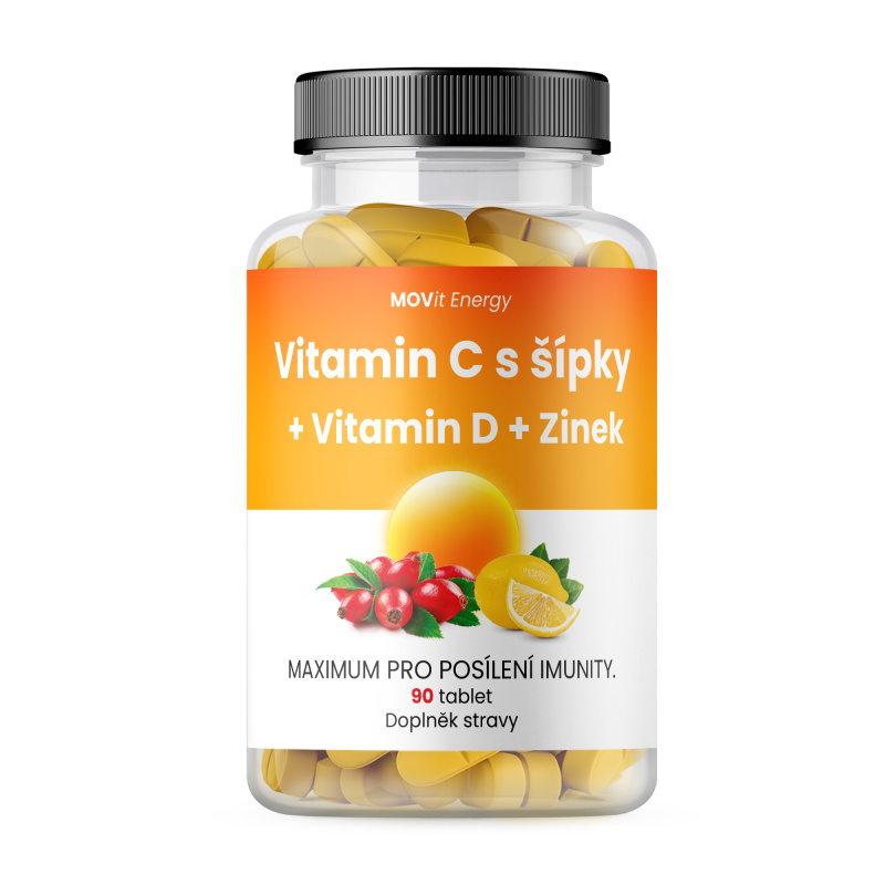 MOVit Energy MOVit Vitamin C 1200 mg s šípky + Vitamin D + Zinek PREMIUM, 90 tablet