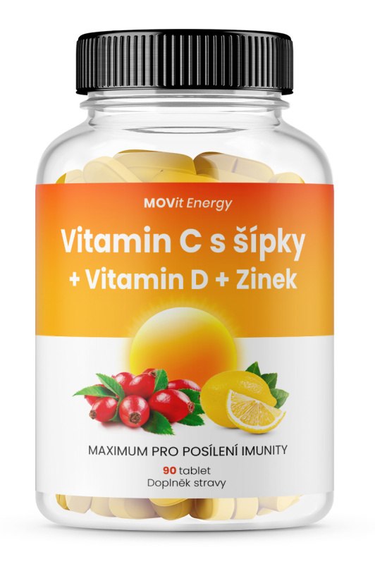 MOVit Energy MOVit Vitamin C 1200 mg s šípky + Vitamin D + Zinek PREMIUM, 90 tablet