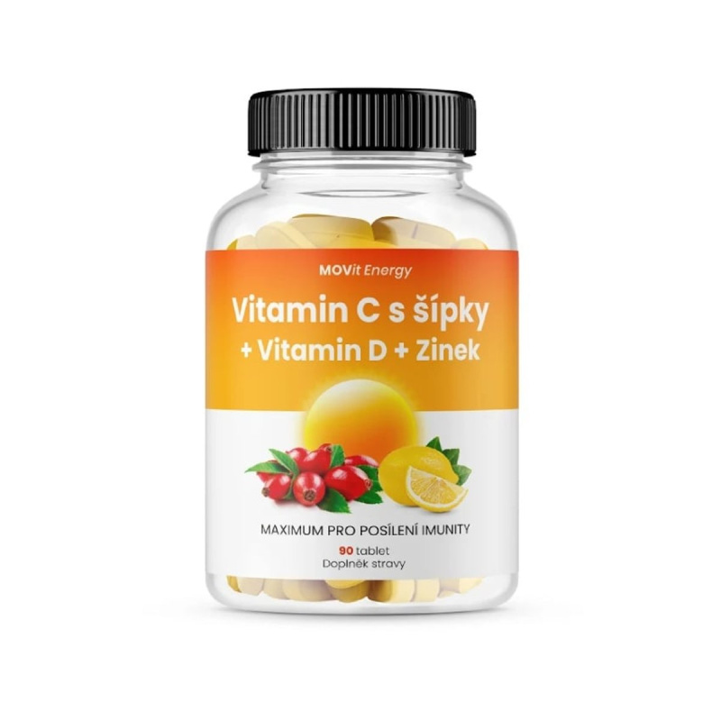 MOVit Energy MOVit Vitamin C 1200 mg s šípky + Vitamin D + Zinek PREMIUM, 90 tablet