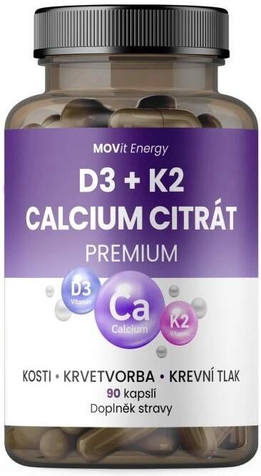 MOVIT Vitamín D3 1000 IU + K2 75 mcg + Calcium Citrát 90 kapslí