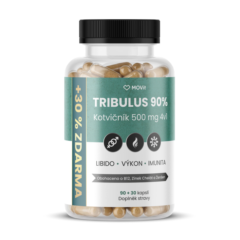 MOVit Tribulus 90% Kotvičník 500mg 4v1 cps.90+30